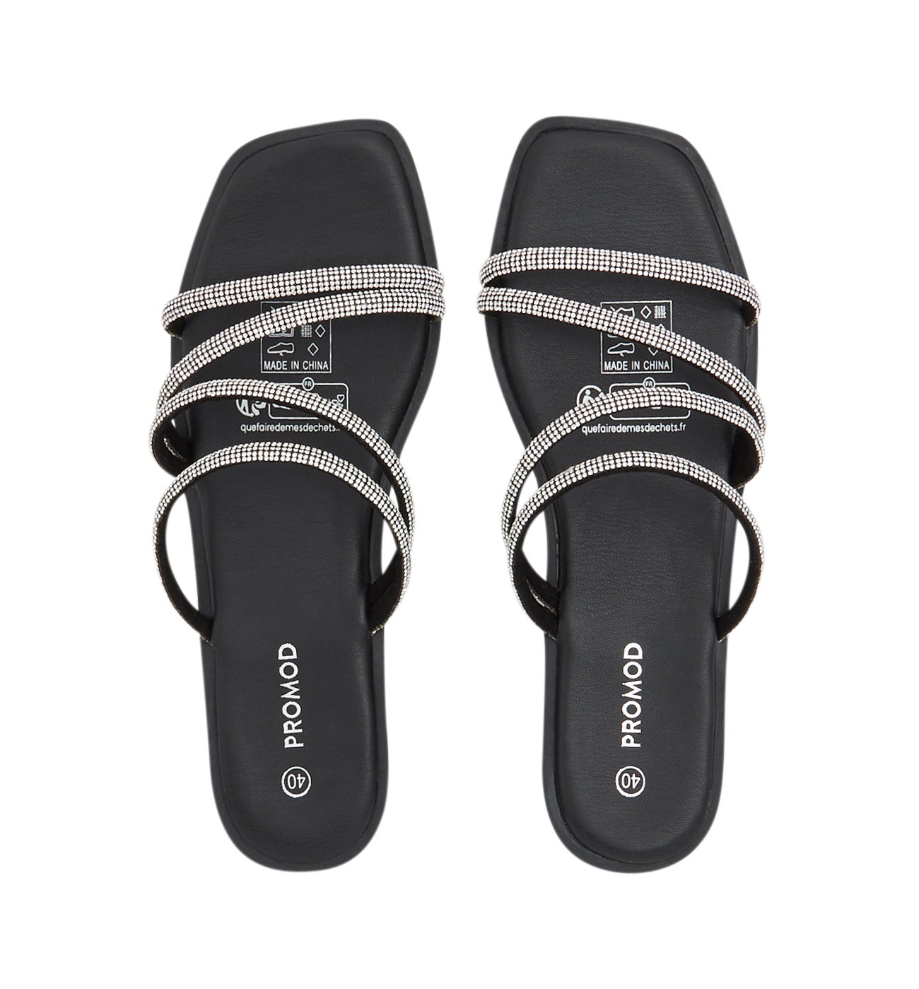 Mules plates à strass Femme - Noir
