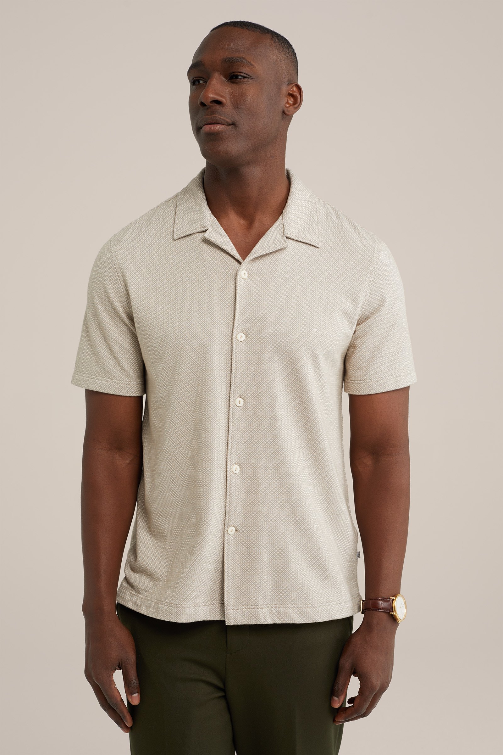 stretch overhemd met dessin WE Fashion Beige