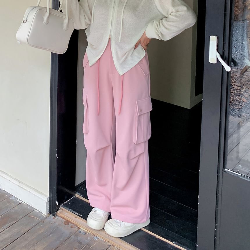 Tripoly - Plus-size hoge taille effen wijde cargobroek