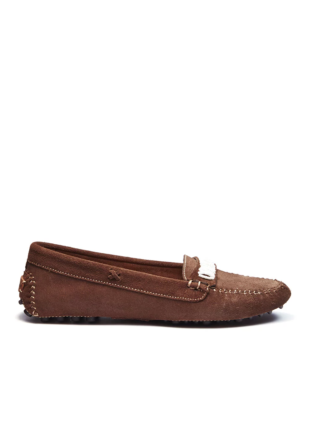 INDIAN MOC MARRON PERLES BLANCHES