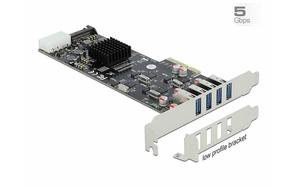 PCI-Express-Karte 89008 USB 3.0 - 4x extern + 3x intern<br>Quad Channel, Low Profile