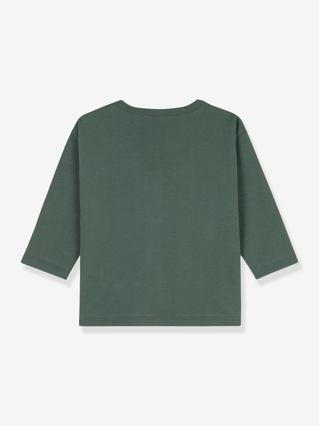 Camiseta infantil de manga comprida PETIT BATEAU em algodão orgânico, verde