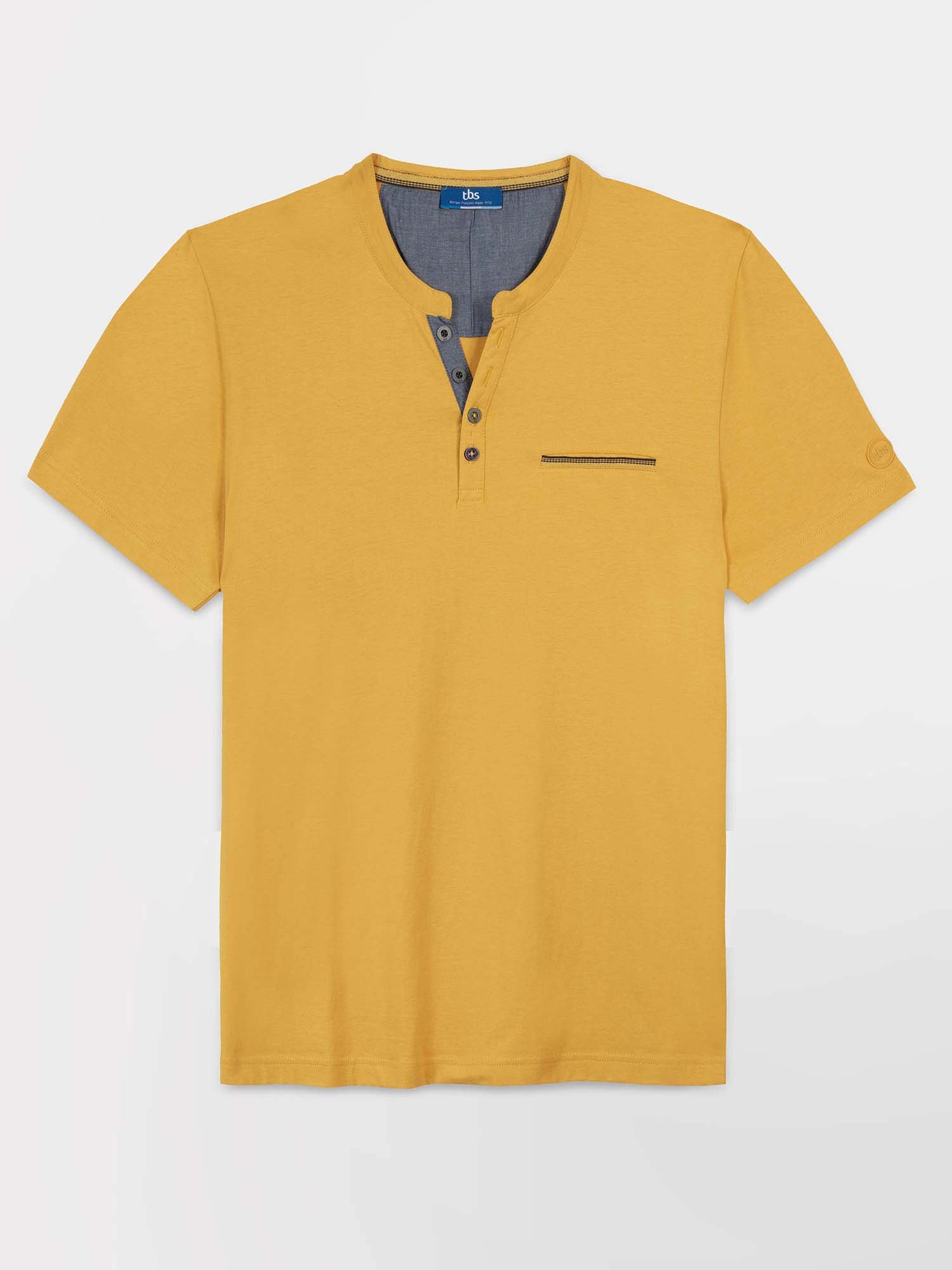 Tee Shirt Homme Col Tunisien Jaune