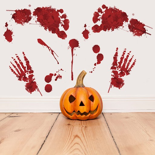 (10er Set) Halloween Fenster Aufkleber Grusel Fenstersticker Deko - Blutige Hände / Füsse