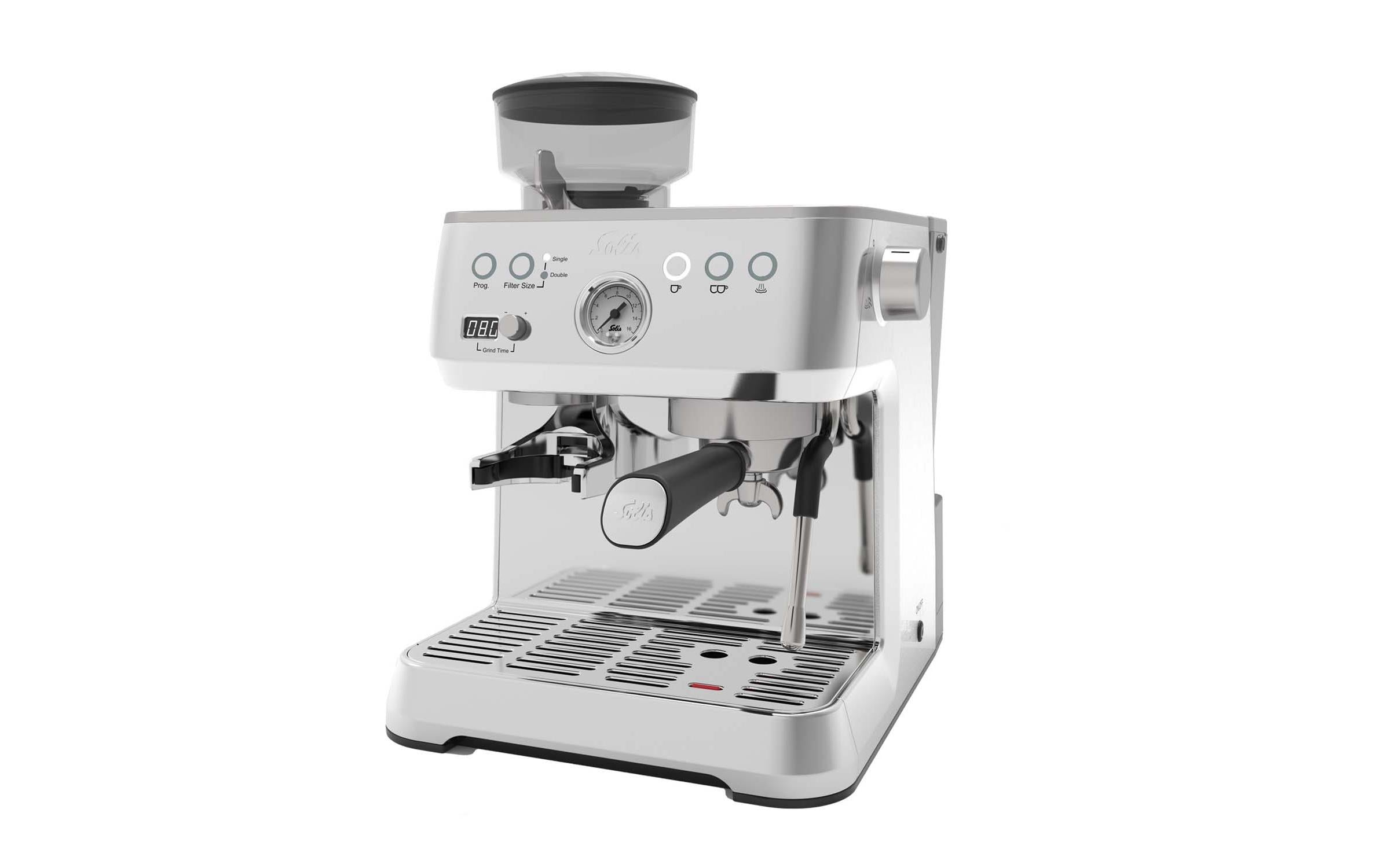 Siebträgermaschine Grind & Infuse Perfetta Silber<br>Voll ausgestattete Espressomaschine mit geräuscharmem, eingebautem Mahlwerk,