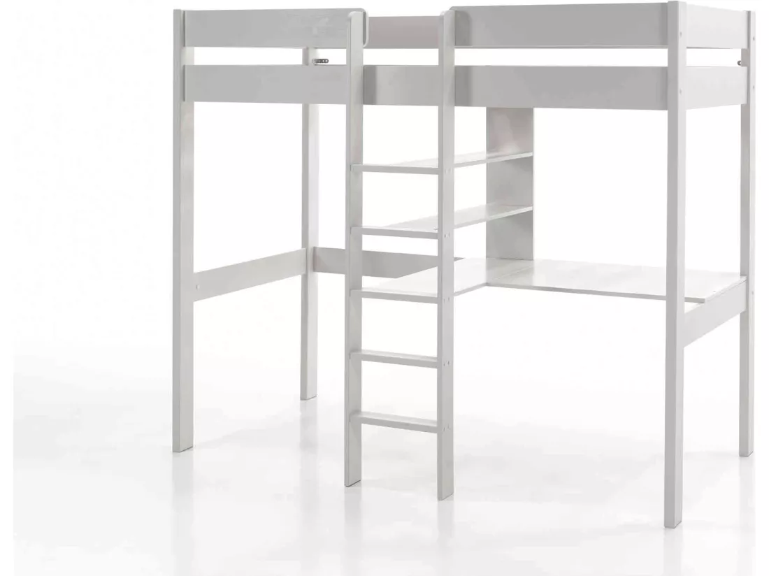 Lit Mezzanine Blanc 90x200 avec échelle centrale - Terre de Nuit