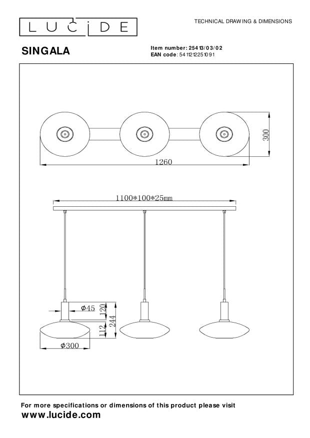 Singala 3 cluster hanglamp lineair opaal|messing