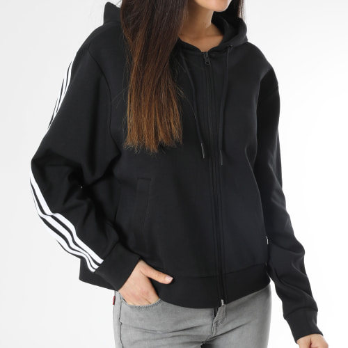 Sweat Zippé Capuche A Bandes HT4715 Noir