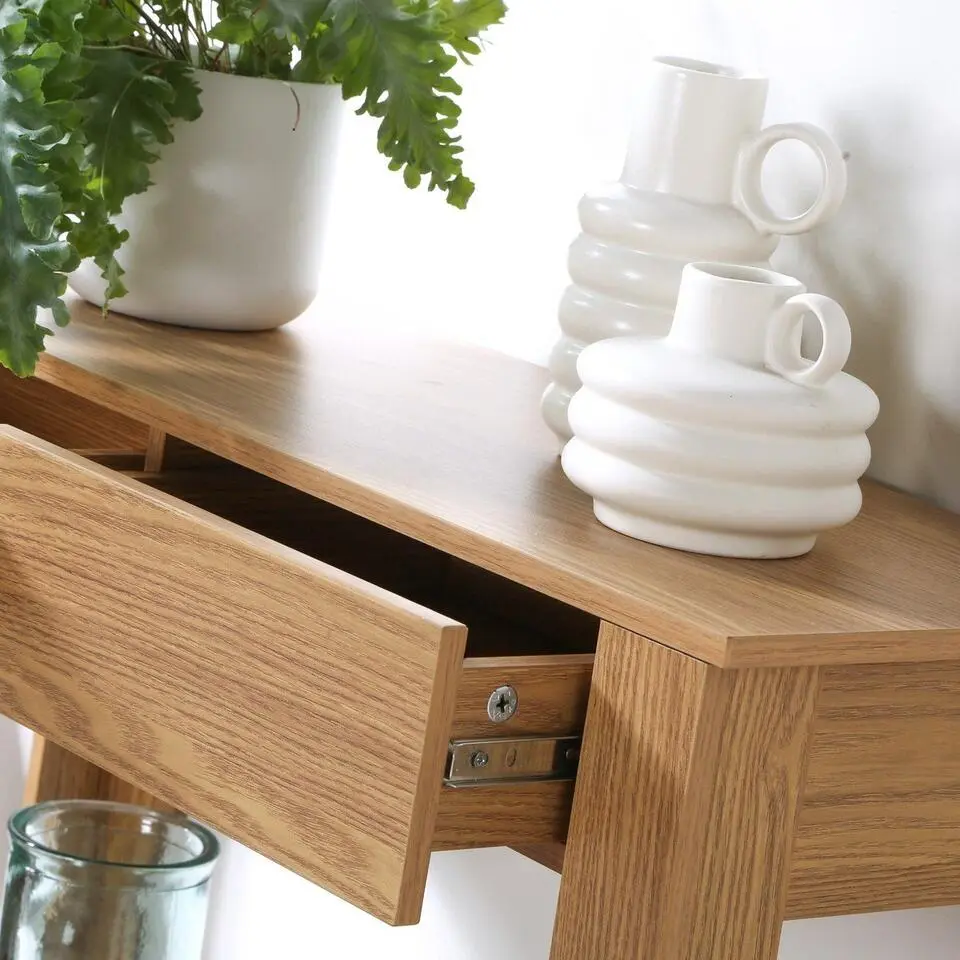 CALICOSY - Hoge console met 2 lades in eiken decor - Licht hout - 29x79x86,5 cm