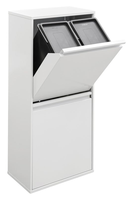 ARREGUI Basic CR401-B Mülltrennsystem aus Stahl | 3 Fächer Mülleimer für die Küche | 3 Fach Abfalleimer | 11+11+23 L (45 L) | Herausnehmbare Inneneimer | Recycling Schrank für Mülltrennung | weiß
