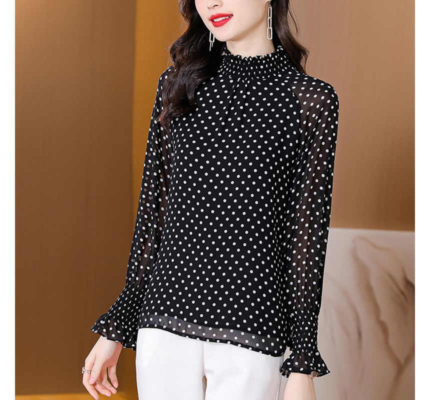 Everose - Blouse met driekwartmouwen en col en stippen van chiffon