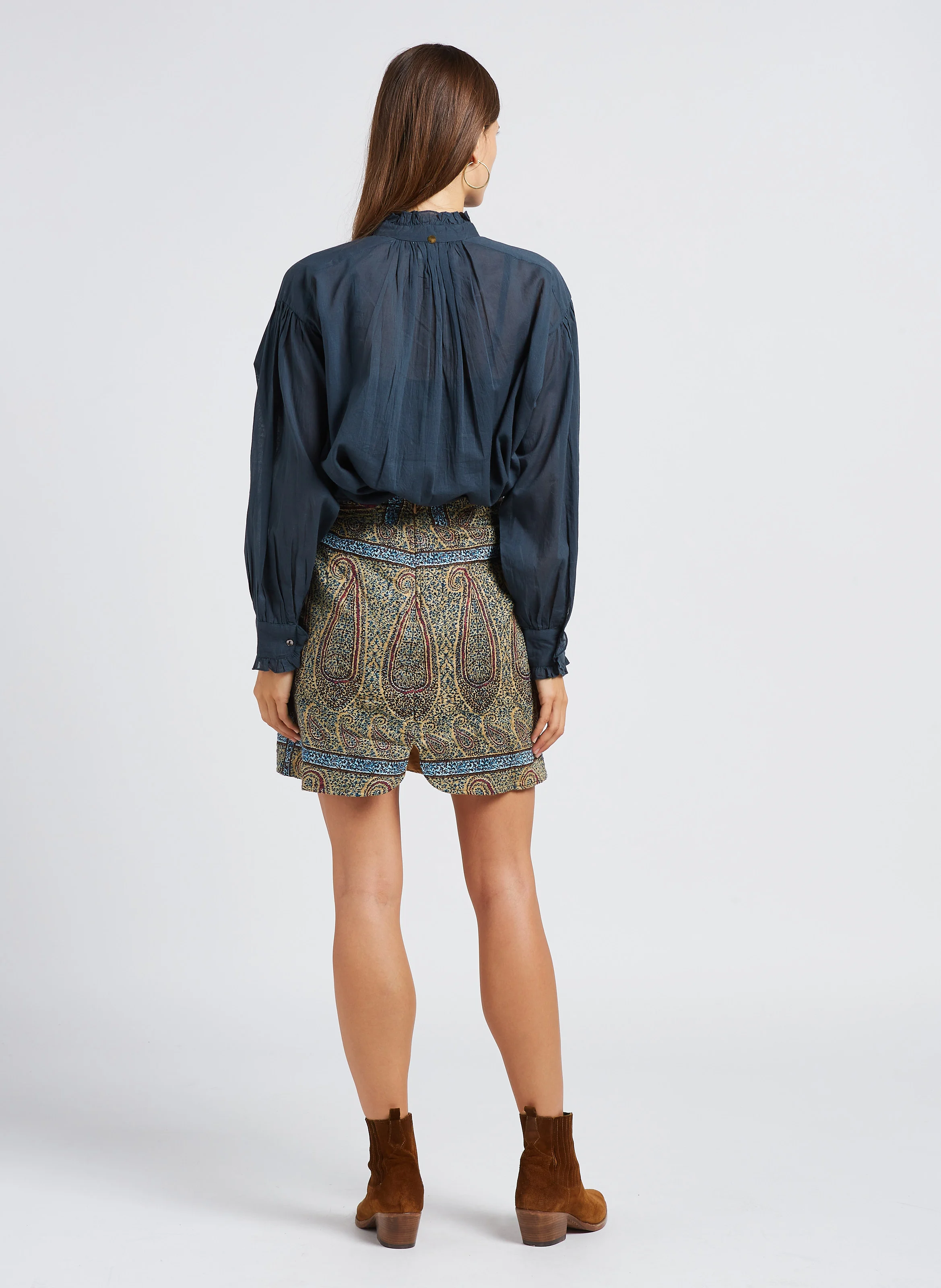 HIDA - Jupe courte droite imprimé en coton | Beige