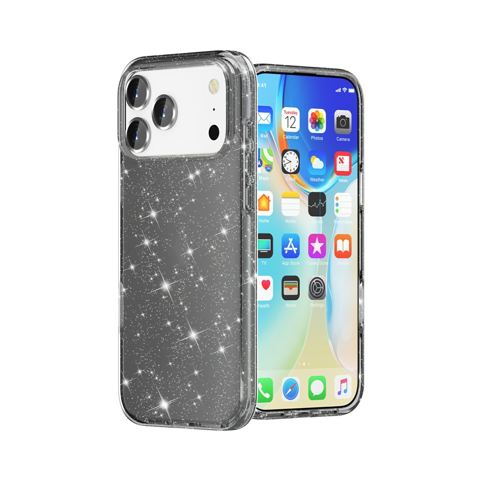 iPhone 17 Pro Max Hybrid Hardcase Schutzhülle im Glitzer Design - Schwarz / Transparent
