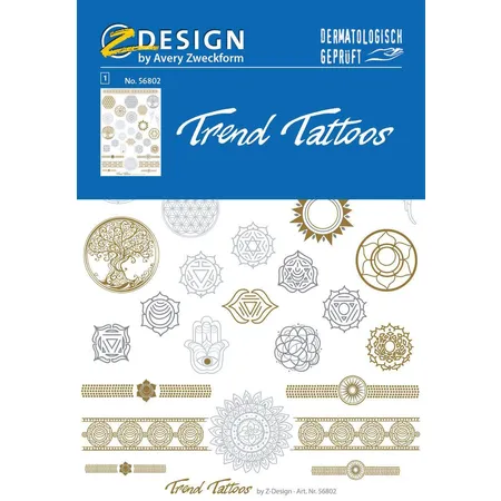 Avery Zweckform Trend Tattoos (Gold / Silber-Stil, Klebefolie, dermatologisch getestet) 29 Designs