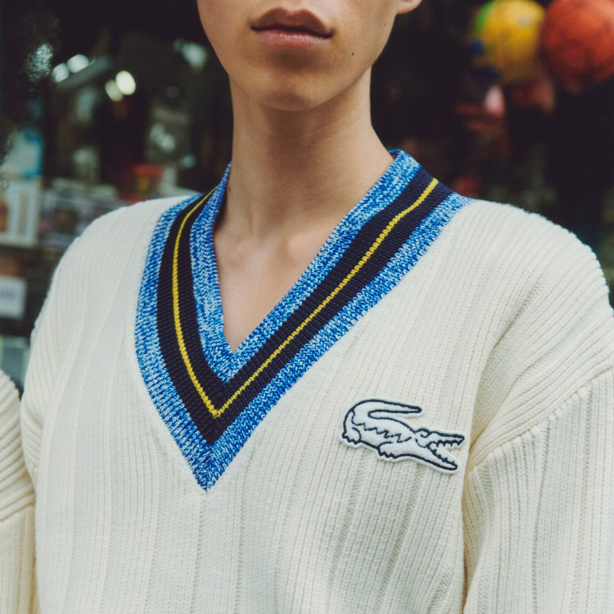 Lacoste x Eleven by Venus extraweiter gestreifter Pullover mit V-Ausschnitt Lacoste X EleVen by Venus Williams - Weiss - Lacoste - Unisex