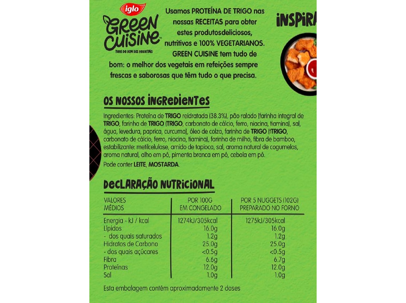 NUGGETS IGLO GREEN CUISINE PROTEINA VEGETAL 11UN 250G