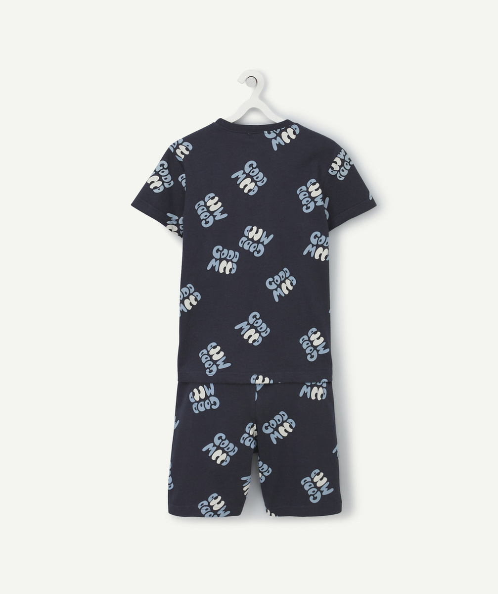 PYJAMA GARÇON EN COTON BIOLOGIQUE BLEU MESSAGES GOOD MOOD