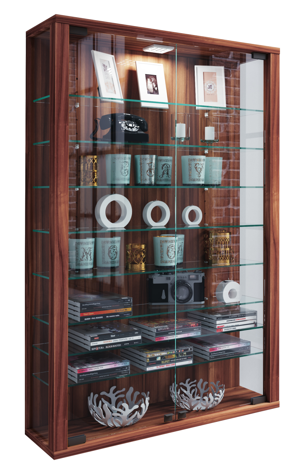 Hängevitrine VITROSA MINI - Kern-Nussbaum - ohne Beleuchtung