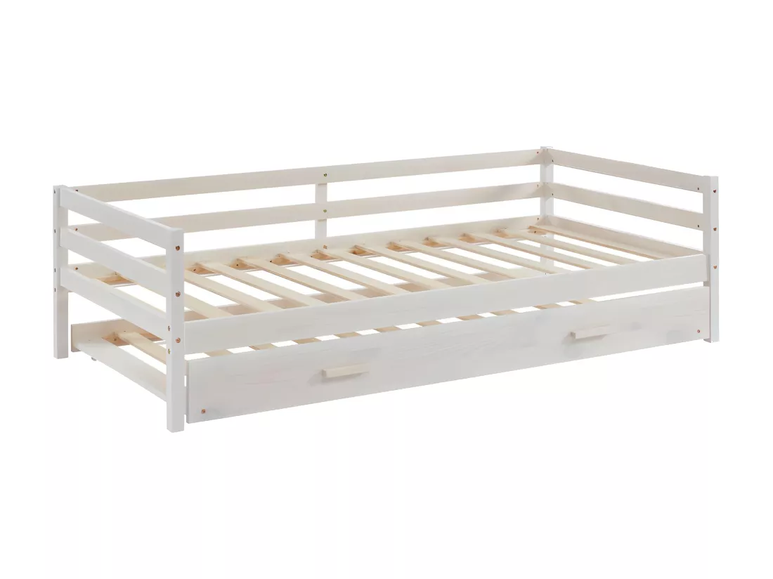 Lit gigogne AEDAN II - 2 x 90 x 190 cm - Pin massif et MDF - Blanchi
