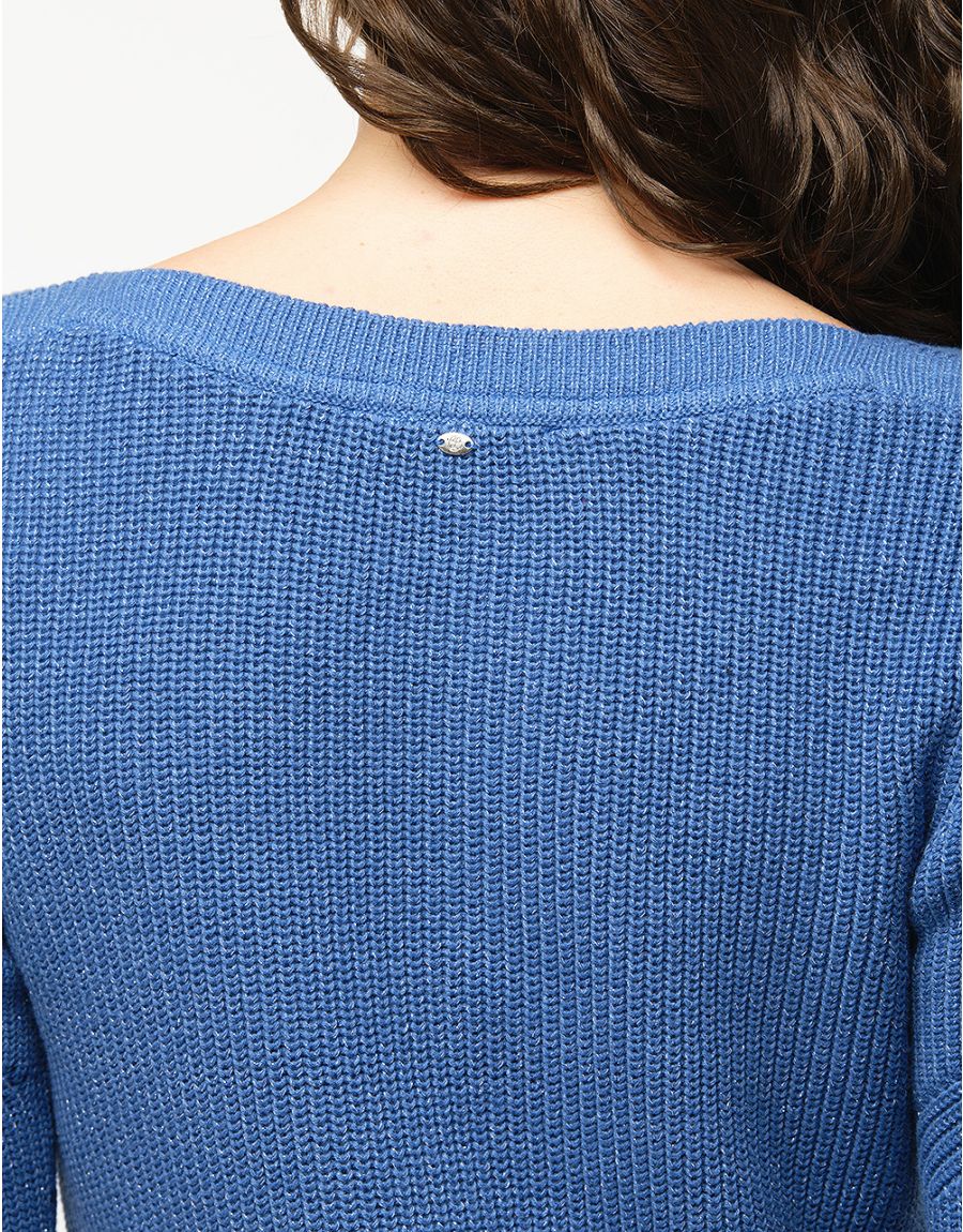 Pull bleu maille ruban