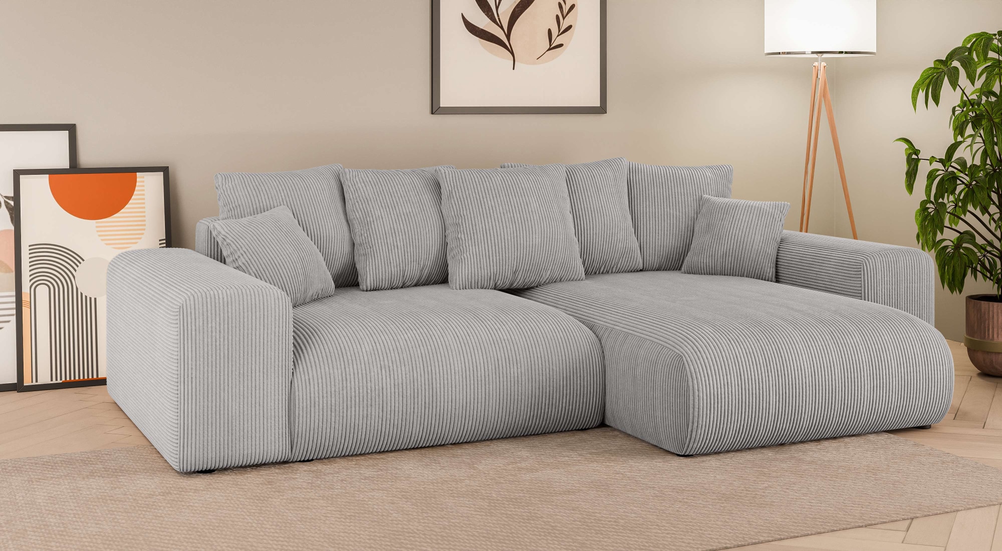 Home affaire Ecksofa »LAKESIDE mit Bettfunktion und Bettkasten, B/T/H 257/166/84 cm« L-Form, Recamiere beidseitig montierbar, mit Wellenunterfederung