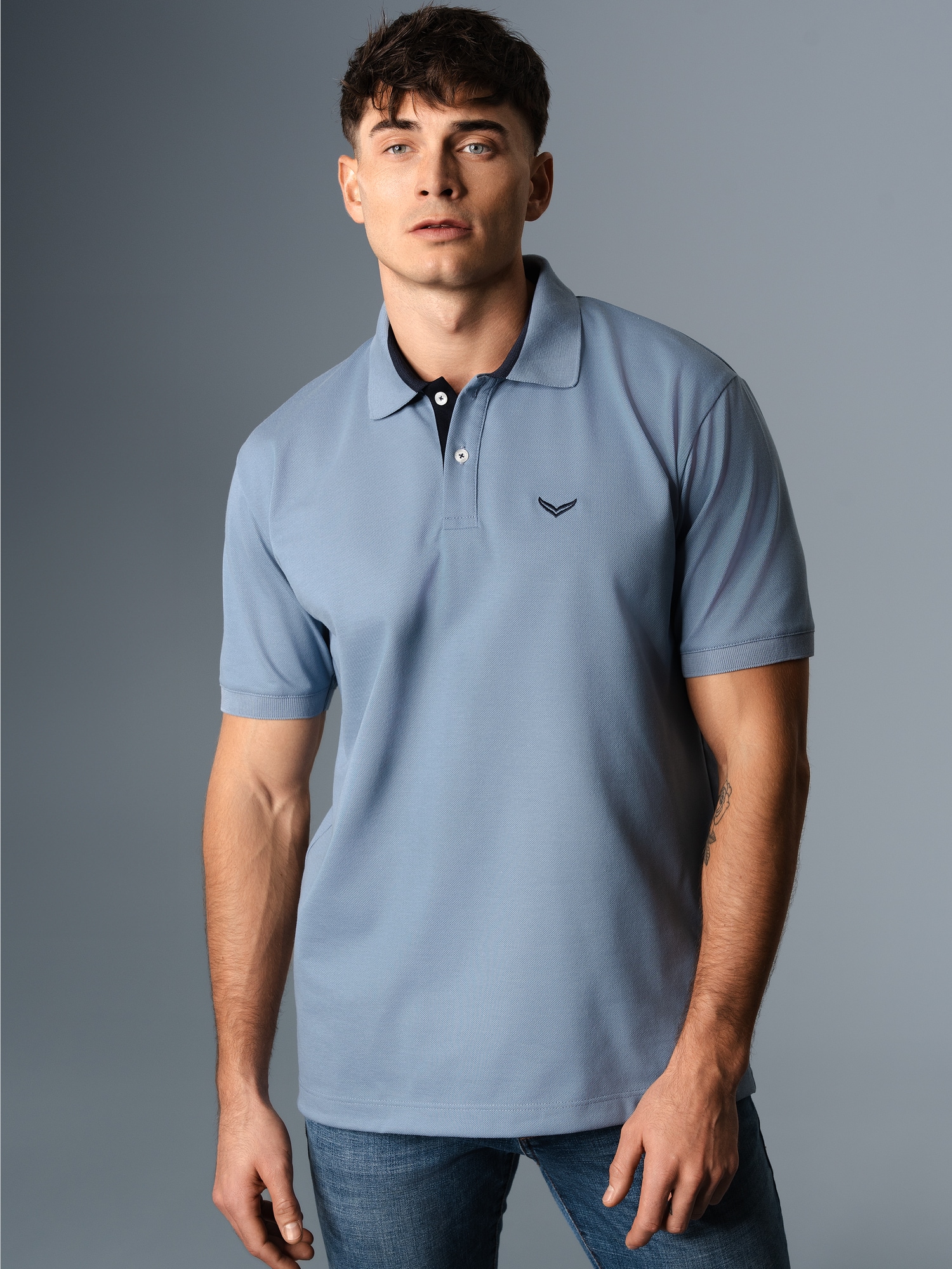 Poloshirt mit Kontrastelementen Pearl-blue