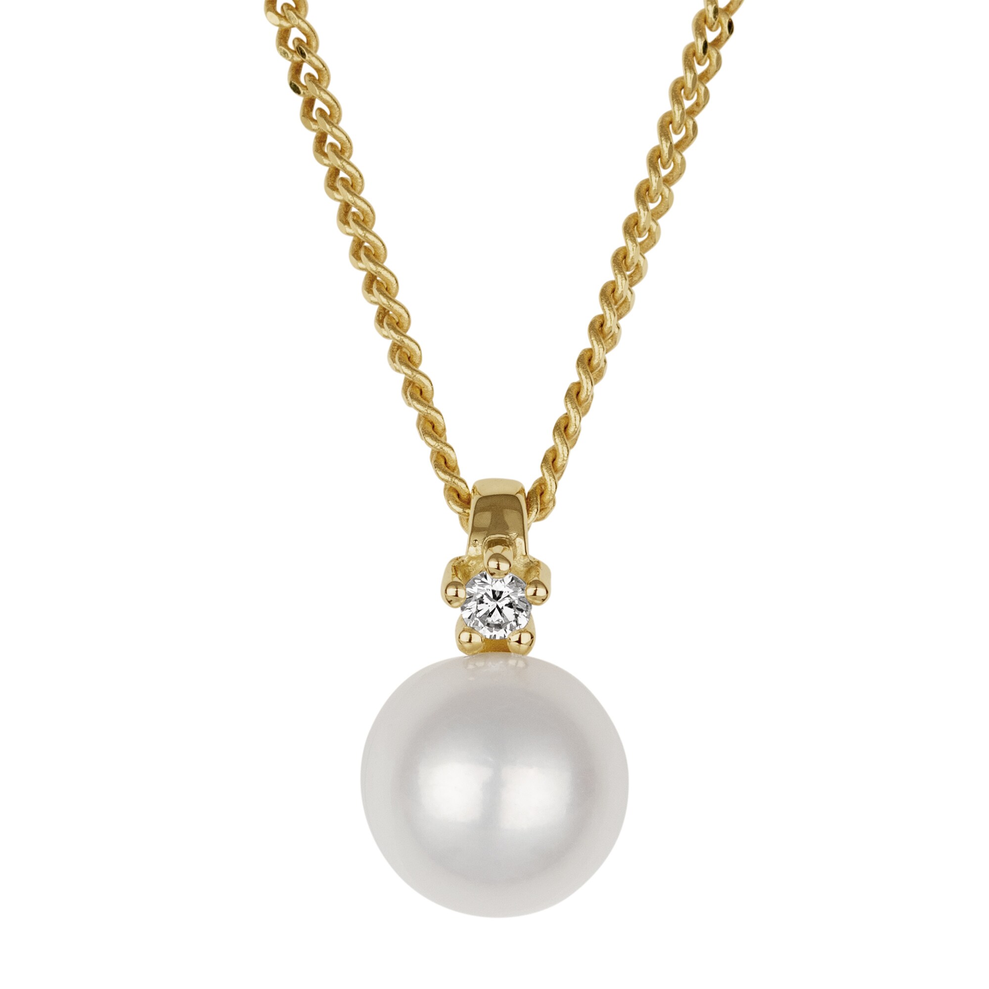 Orolino Halskette 585 Gold mit Brillant 0,03ct. + Perle weiß 6,5-7mm