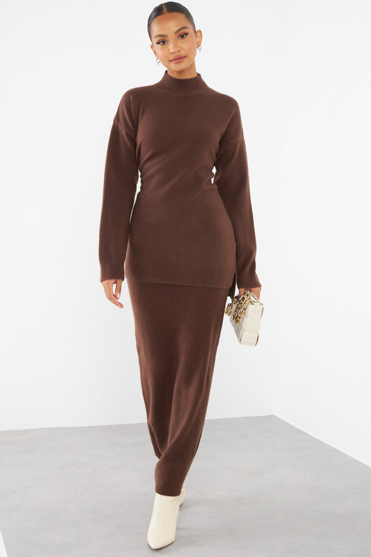 Ensemble 2 pièces pull + jupe marron