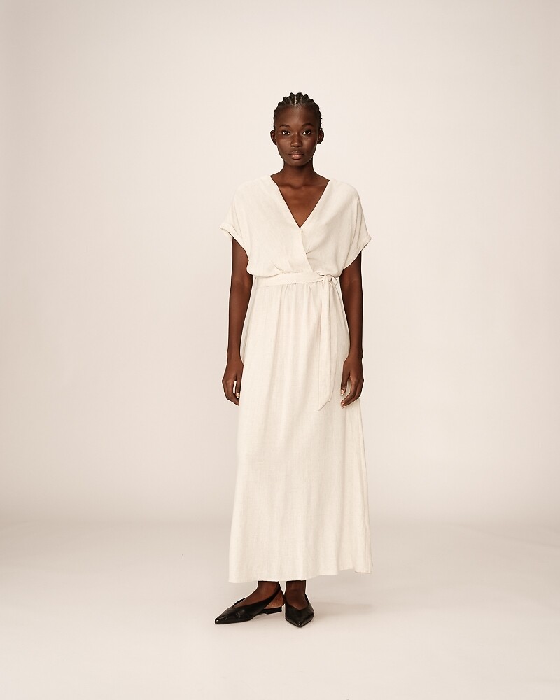 GRACE & MILA<br>Vestido maxi fluido com cinto, POLLEN