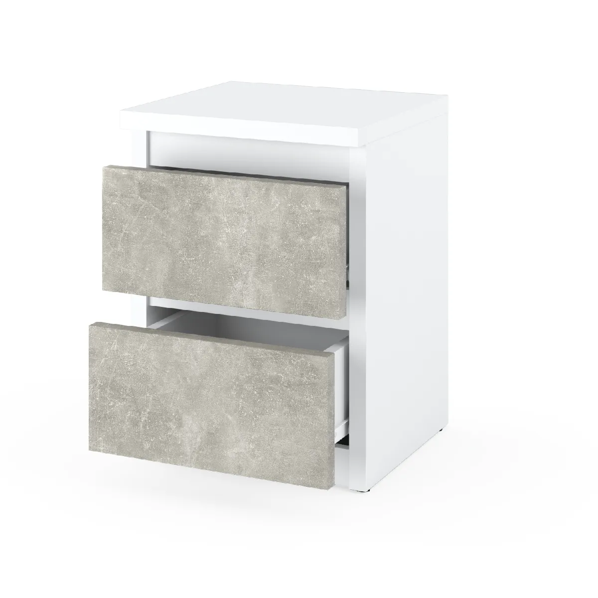 Table de chevet - Blanc/Beton - 2 tiroirs