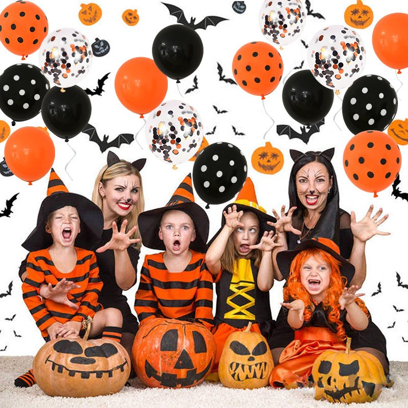 (121-tlg. Set) Halloween Spinnen Luftballon Party Dekoration Augen Latex- & Folienballons mit Konfetti - Schwarz / Orange