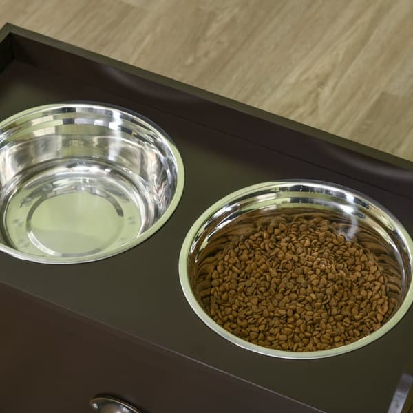 Hundeskål, 2 x 2L fôringsskål, forhøyet fôringsskål med skuff, skål i rustfritt stål, fôringsstasjon for store hunder, kaffe