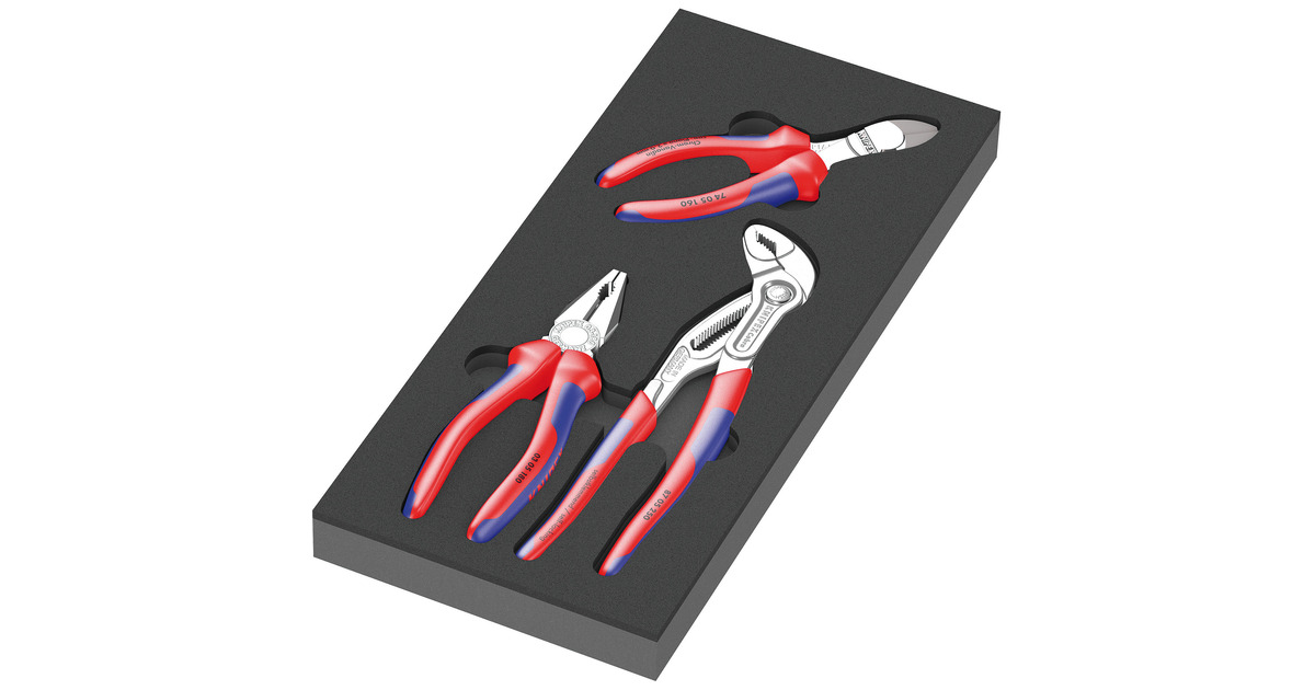 Wera9784 Schuimrubberen inzetstuk met KNIPEX tangen Set VDE 1, 3‑delig tangenset  (Zwart/grijs)