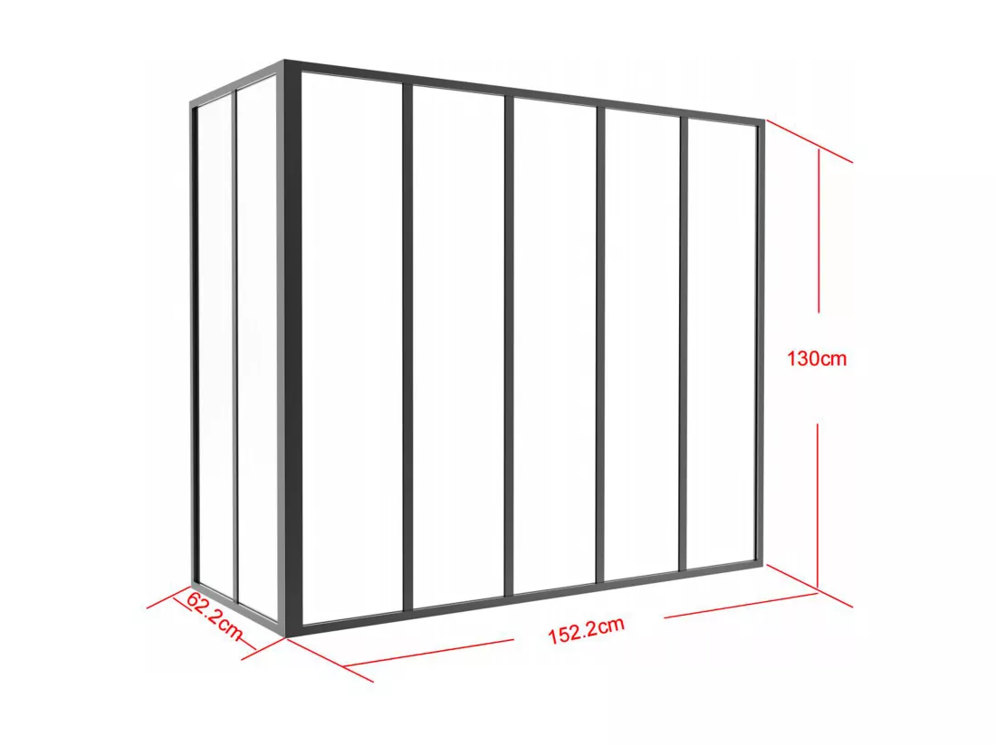 Verrière d'angle atelier en aluminium thermolaqué - L150 x L60 x H130 cm - Noir - BAYVIEW