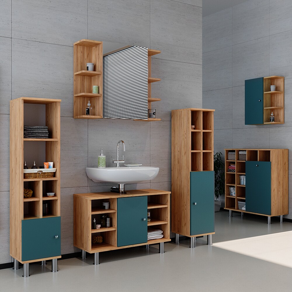 Vicco Badmöbelset Waschtischunter 80cm Spiegelschrank Midischrank kl. Tür Fynn