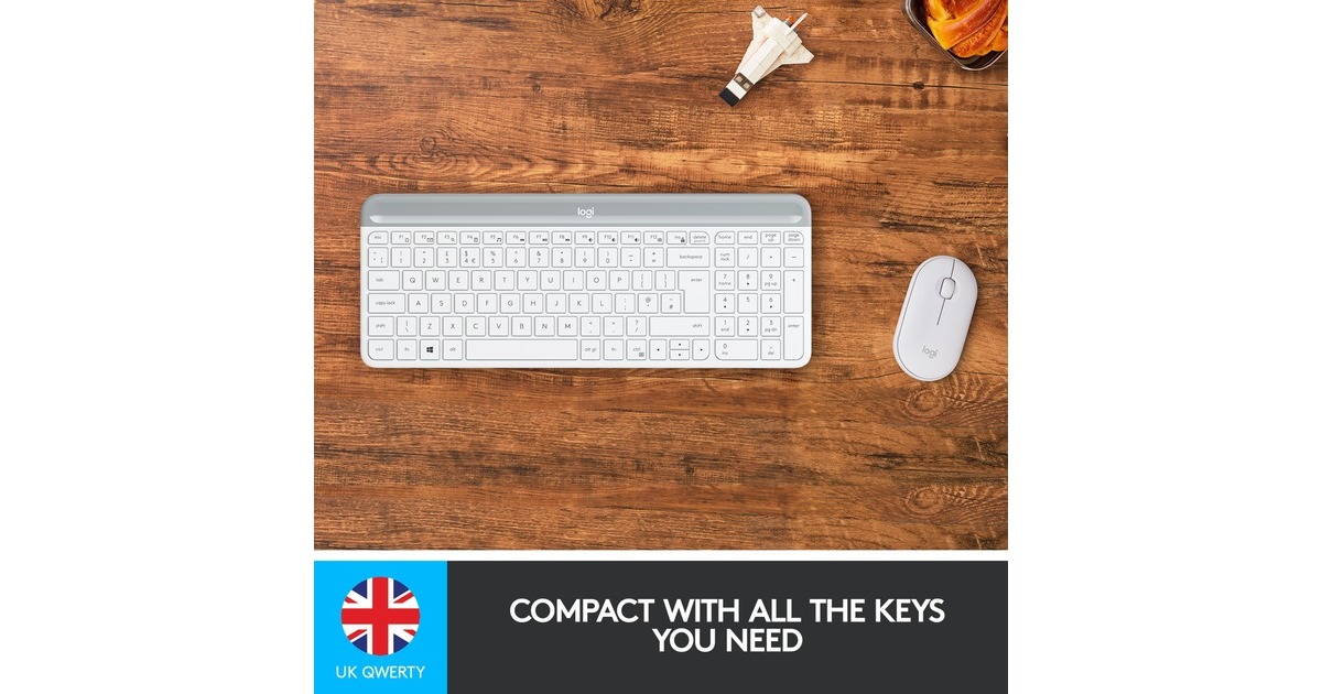 LogitechMK470 Slim Wireless Keyboard and Mouse Combo , desktopset  (Wit, US-International, Scissor switches, 1000 dpi)