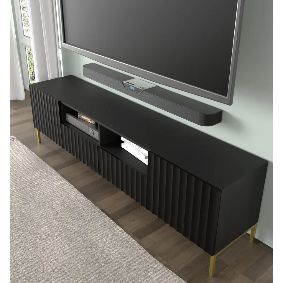 WAVE TV-meubel 2D2S 200 cm mat zwart   gouden frame