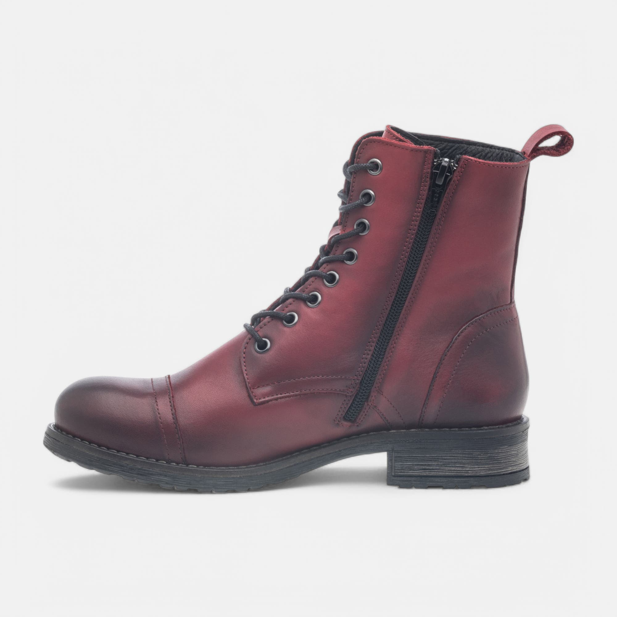 Bottines à lacets Femme en cuir rouge