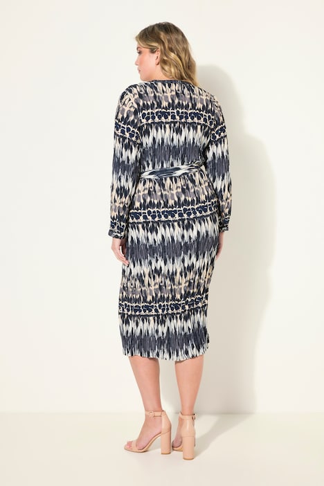 Midikleid, bequem geschnitten, Crash, Alloverdruck. Rundhals, Langarm