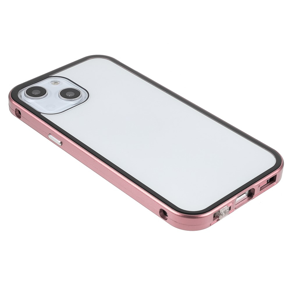 iPhone 13 Magnetische Alu Schutzhülle mit Panzer Glas Backcover   Privacy Displayschutz (Magnet-Technologie) - Roségold