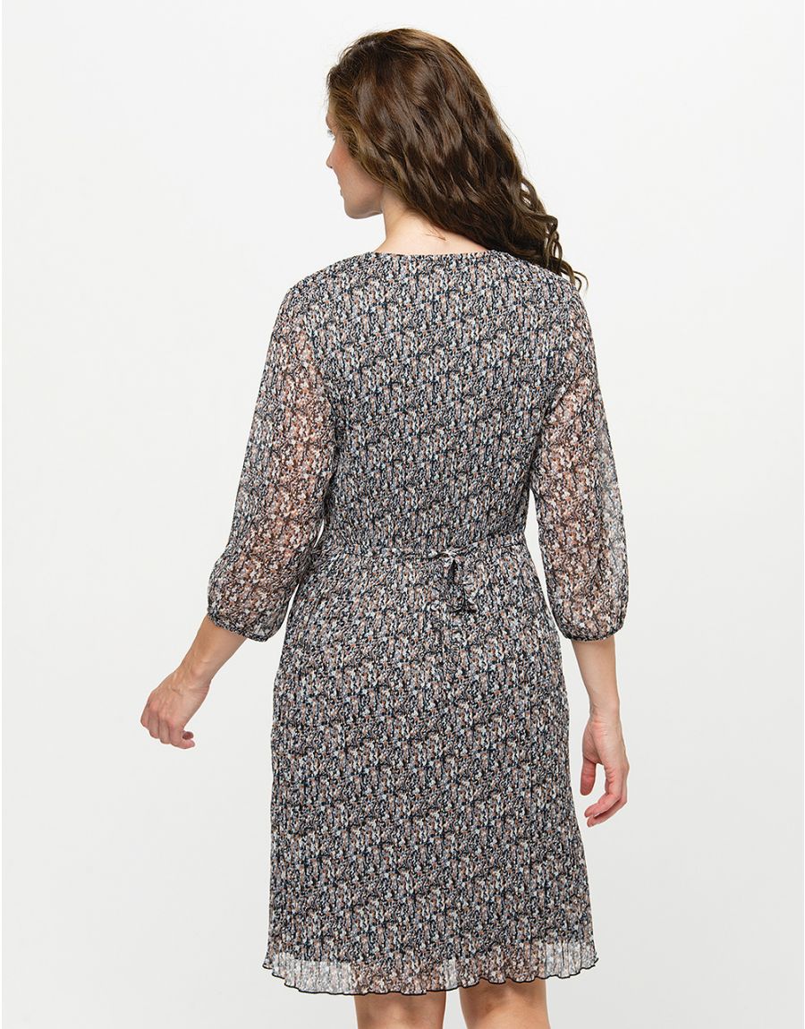 Robe plissée beige noir