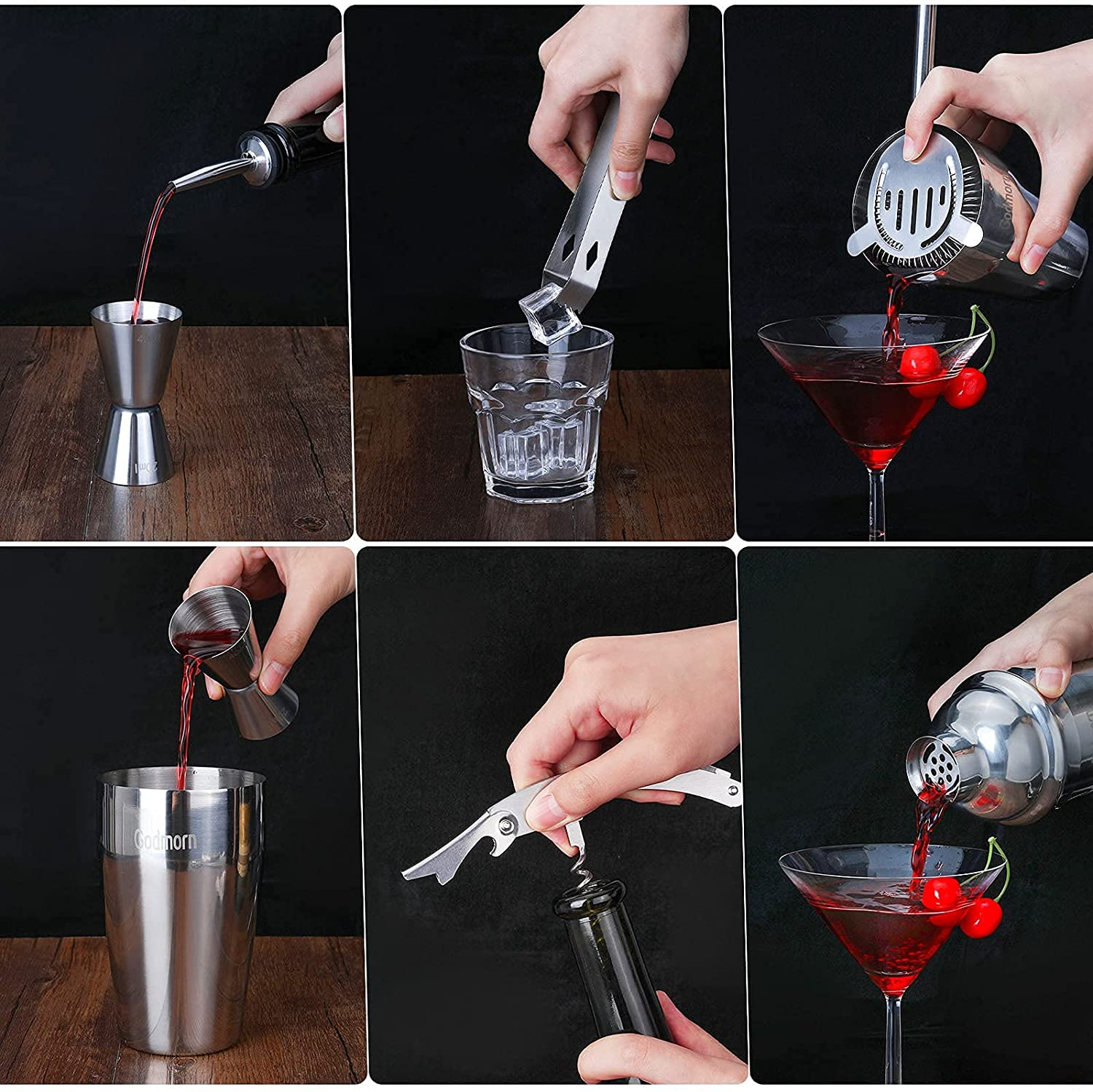 (14-tlg. Set) 0.55L Edelstahl Cocktail Mixer Bar Shaker Kit