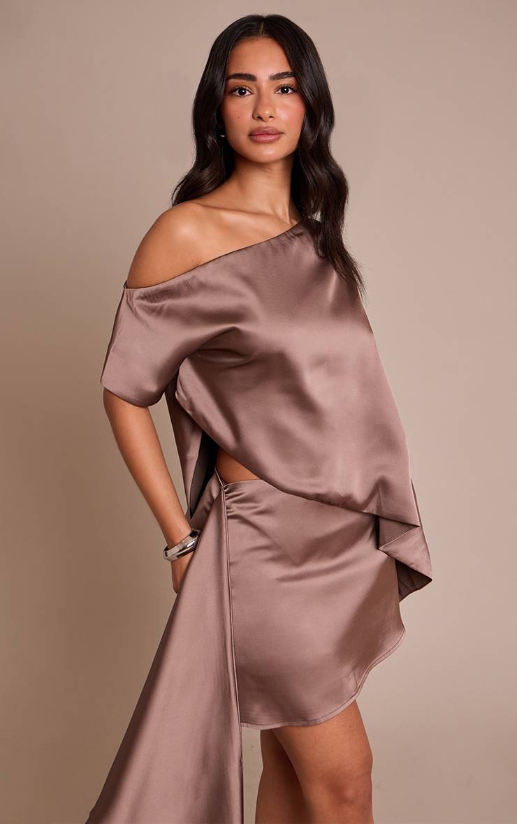 Champignon Mini-jupe Asymétrique En Satin Petite Taille Coordonnée