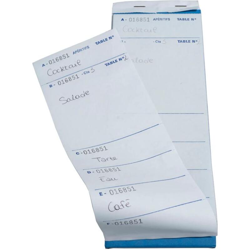 Bloc Brasserie 50 feuillets autocopiants numérotés en dupli - Format 9 ,6x26 cm