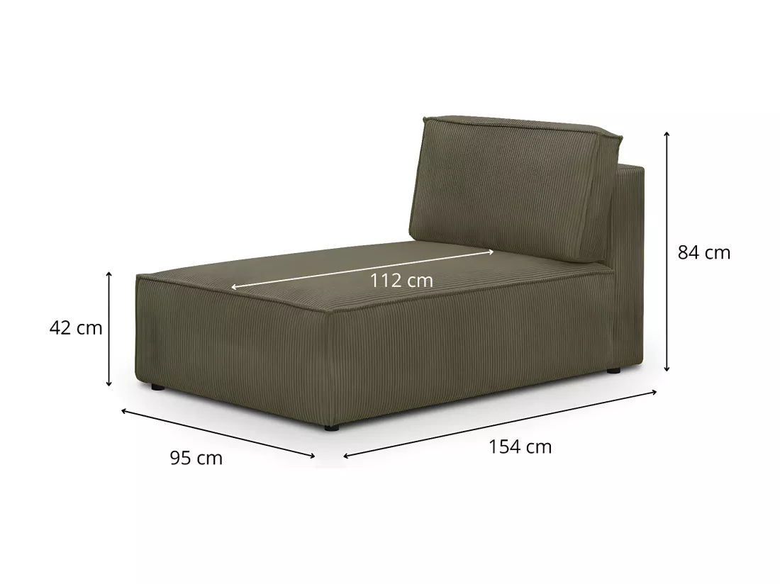 Méridienne modulable en velours côtelé vert kaki - Harper Mod