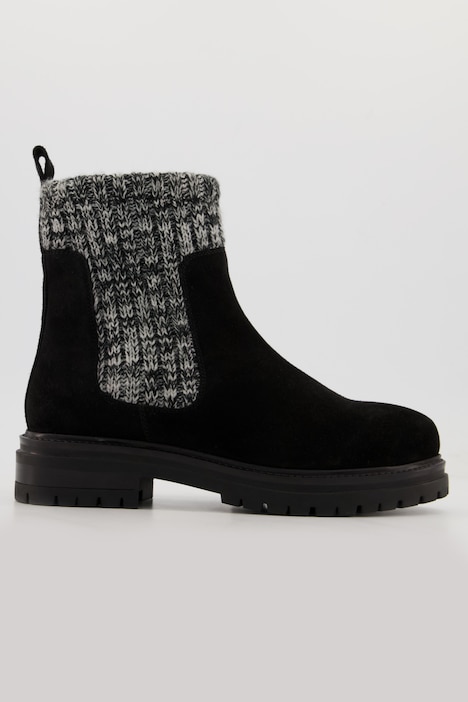 Chelsea-Boots, Leder, Melangesstrick, Weite H