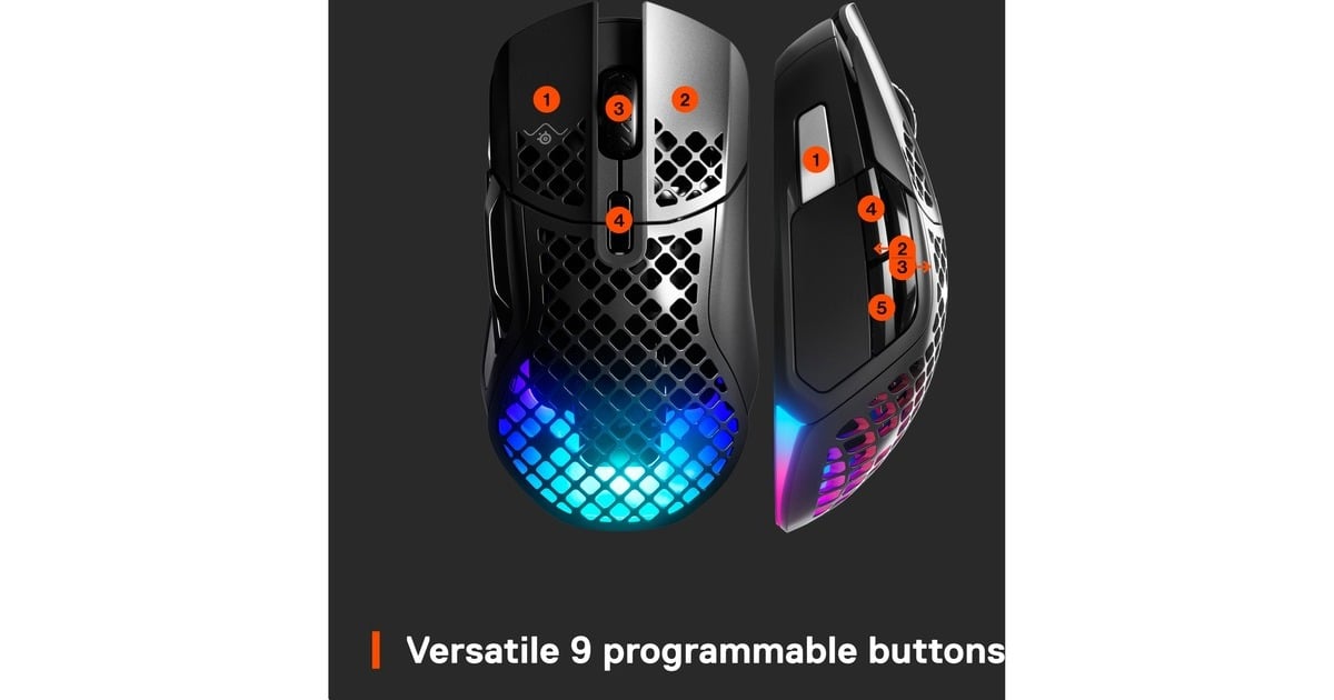 SteelSeriesAerox 5 Wireless gaming muis  (Zwart, 100 - 18.000 CPI, RGB leds)
