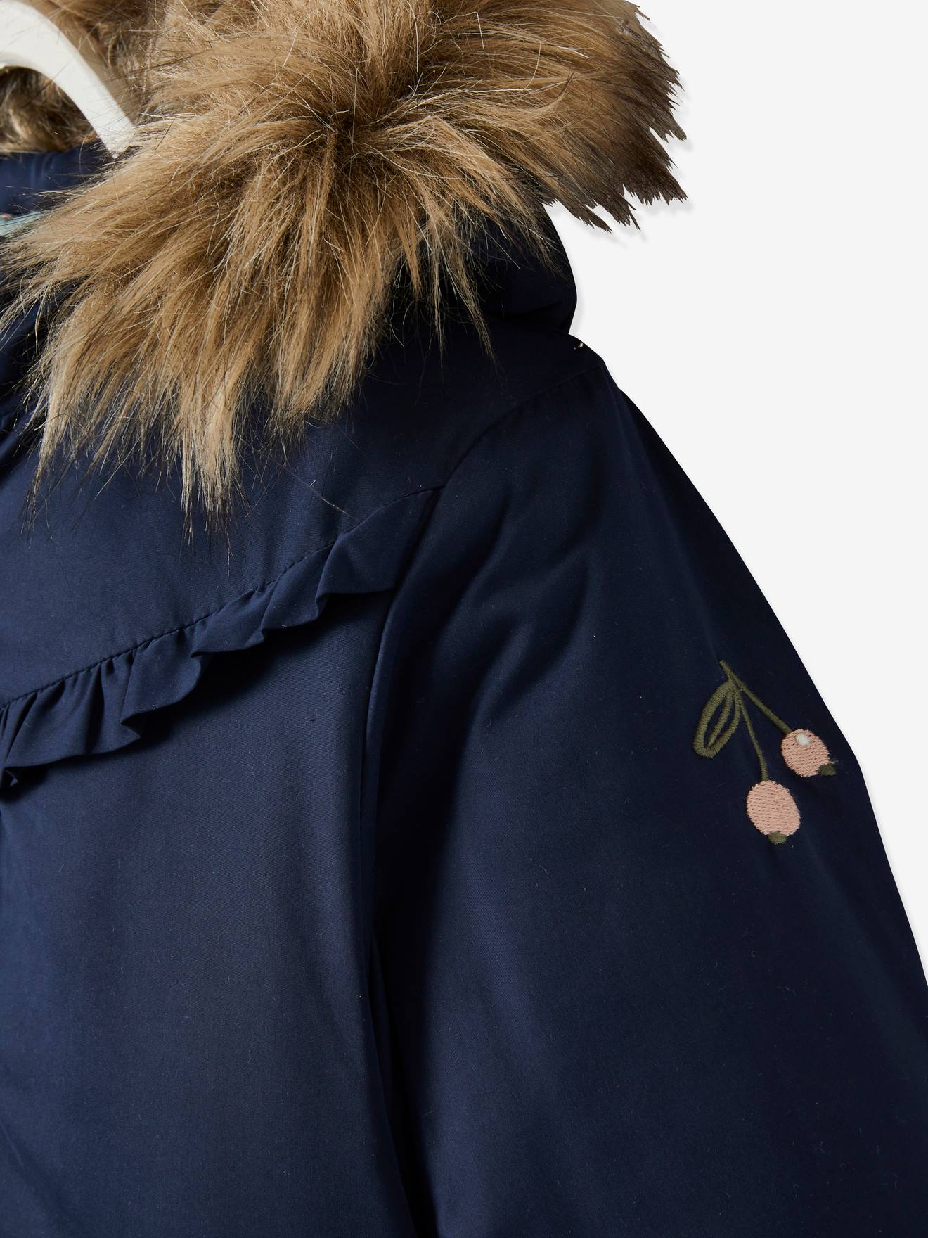 Parka com capuz 3 em 1, jaqueta acolchoada e enchimento de poliéster reciclado, para meninas, rosa escuro liso.