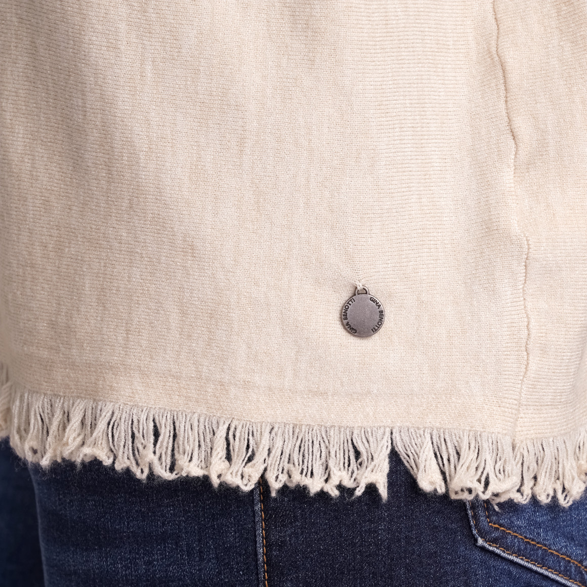 Gina Benotti Damen Strickpullover mit Fransen am Saum creme