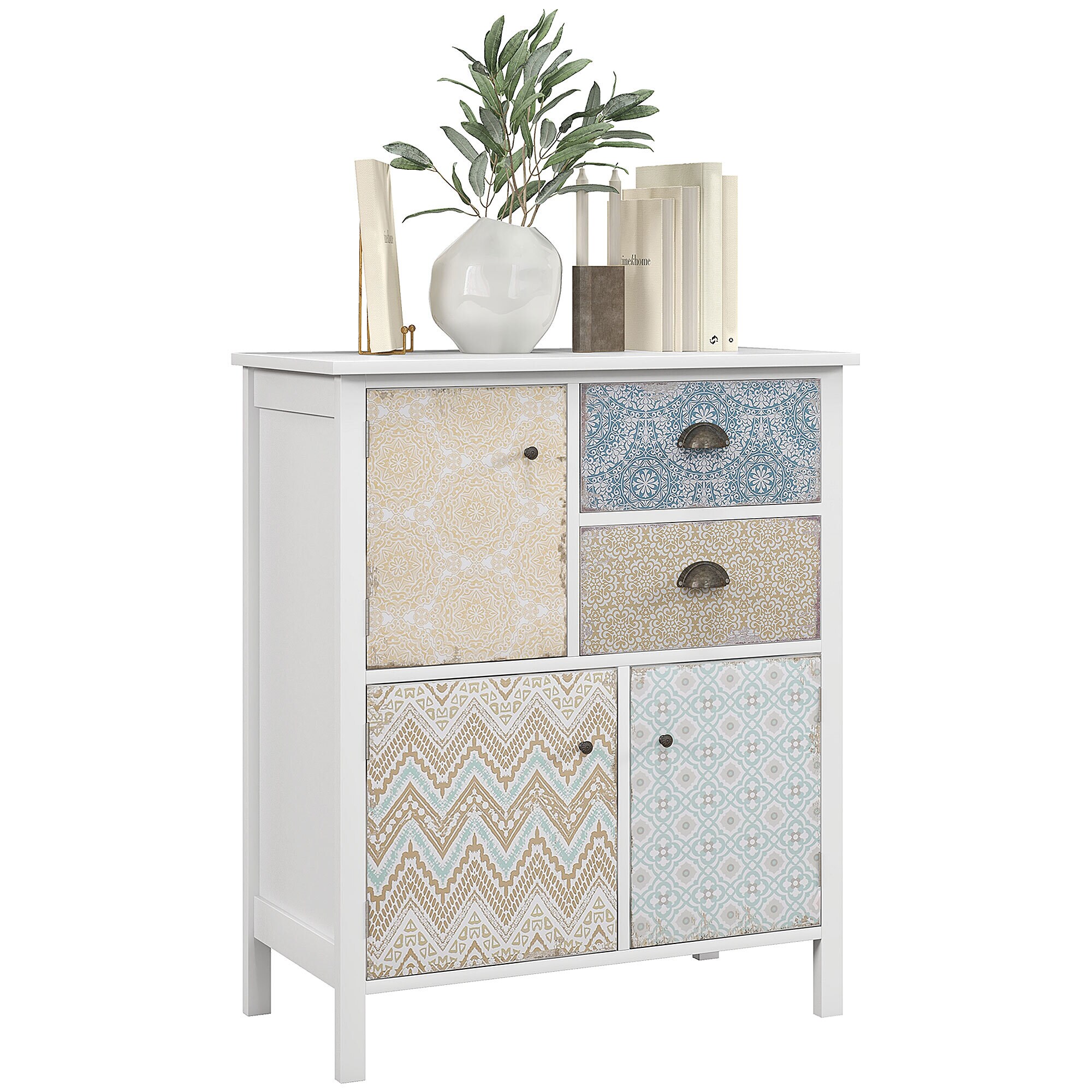 HOMCOM Kommode mit 2 Schubladen weiß 34T x 68B x 80H cm
